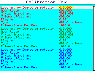 MAP Calibration Menu Screen