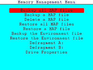 MAP Memory Menu Screen